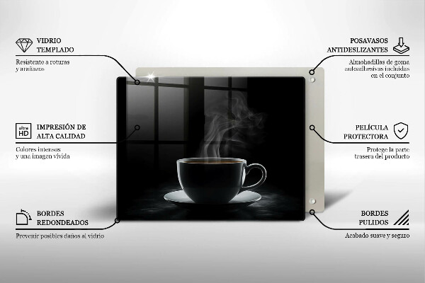 Tabla de cortar de vidrio Taza de café caliente