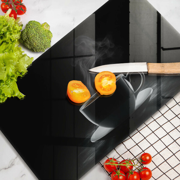 Tabla de cortar de vidrio Taza de café caliente