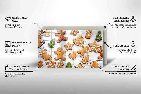 Tabla de cortar de vidrio Pan de jengibre navideño