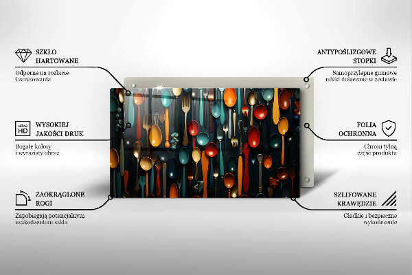 Tabla de cortar de vidrio Cucharas y tenedores de colores