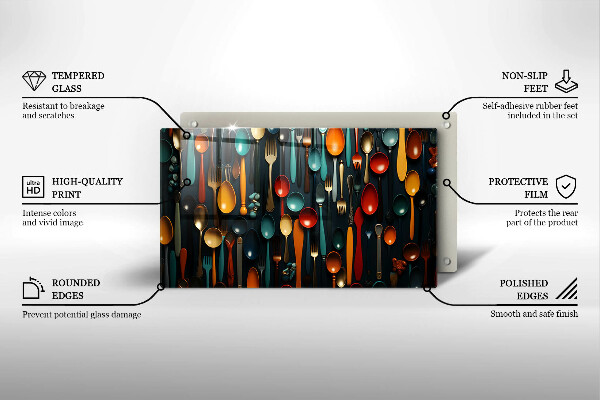 Tabla de cortar de vidrio Cucharas y tenedores de colores