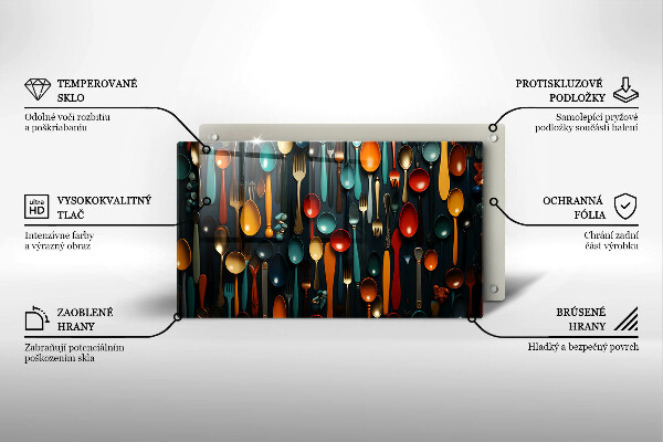 Tabla de cortar de vidrio Cucharas y tenedores de colores