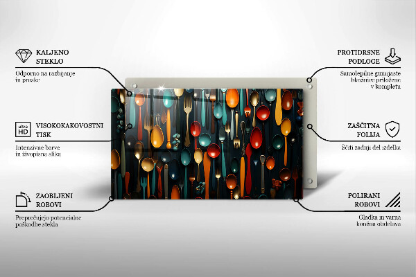 Tabla de cortar de vidrio Cucharas y tenedores de colores