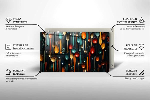 Tabla de cortar de vidrio Cucharas y tenedores de colores