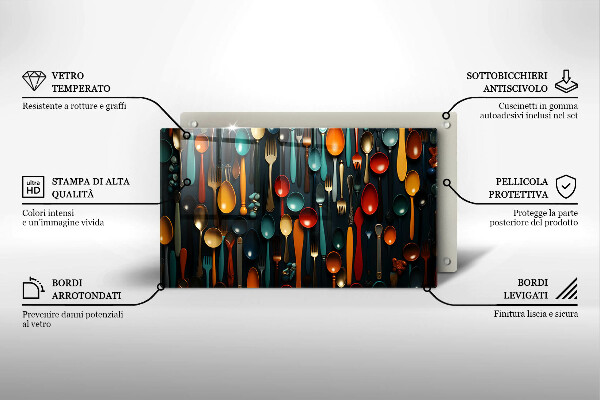 Tabla de cortar de vidrio Cucharas y tenedores de colores
