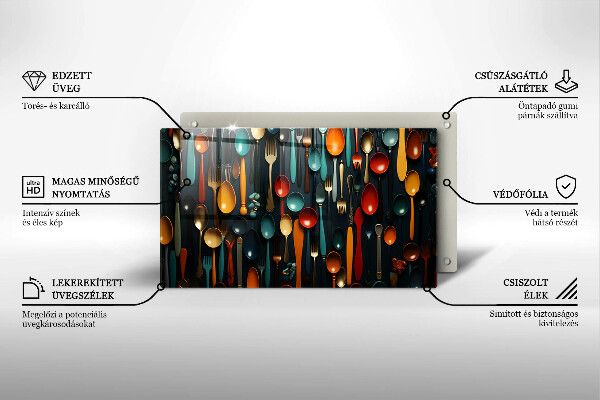 Tabla de cortar de vidrio Cucharas y tenedores de colores