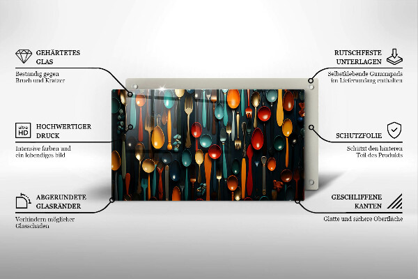 Tabla de cortar de vidrio Cucharas y tenedores de colores