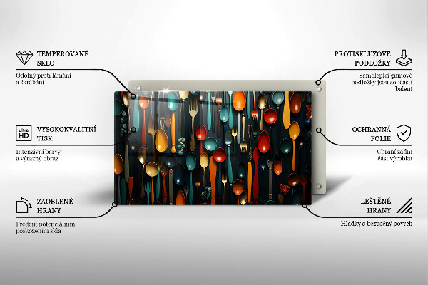 Tabla de cortar de vidrio Cucharas y tenedores de colores