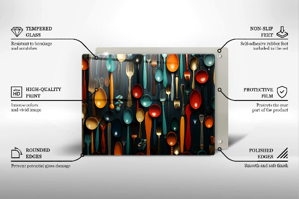 Tabla de cortar de vidrio Cucharas y tenedores de colores