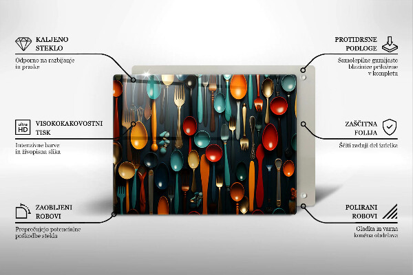 Tabla de cortar de vidrio Cucharas y tenedores de colores
