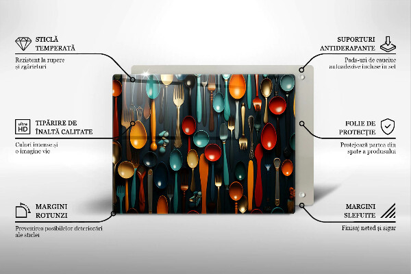 Tabla de cortar de vidrio Cucharas y tenedores de colores