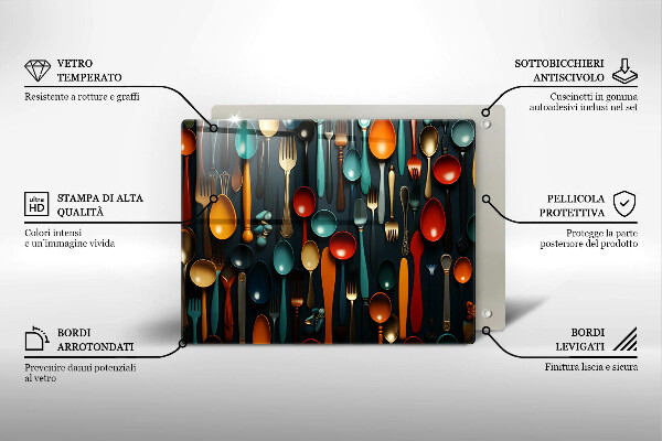 Tabla de cortar de vidrio Cucharas y tenedores de colores