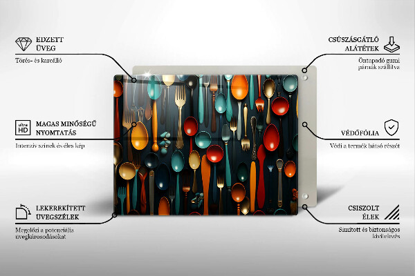 Tabla de cortar de vidrio Cucharas y tenedores de colores