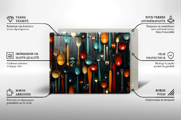 Tabla de cortar de vidrio Cucharas y tenedores de colores