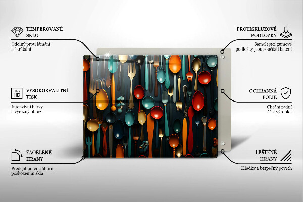 Tabla de cortar de vidrio Cucharas y tenedores de colores