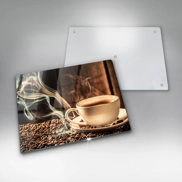 Tabla de cortar de vidrio Taza y granos de café