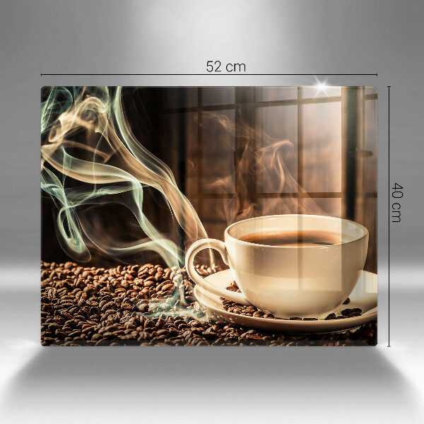 Tabla de cortar de vidrio Taza y granos de café