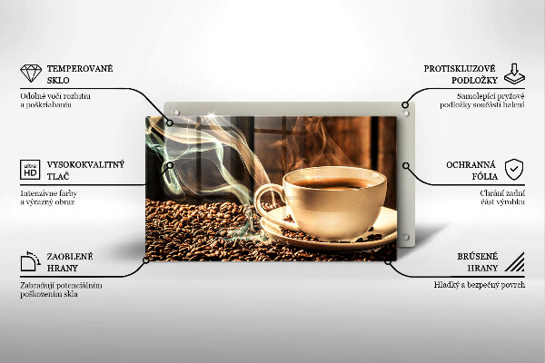 Tabla de cortar de vidrio Taza y granos de café