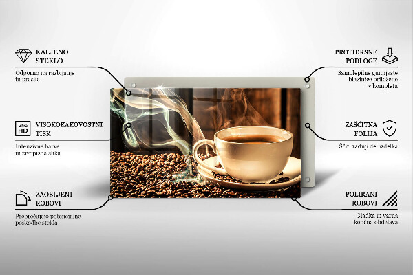 Tabla de cortar de vidrio Taza y granos de café