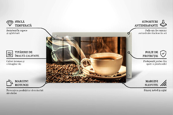 Tabla de cortar de vidrio Taza y granos de café