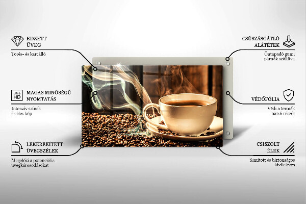 Tabla de cortar de vidrio Taza y granos de café