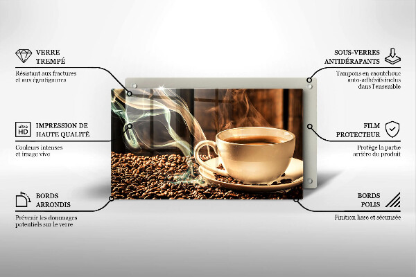 Tabla de cortar de vidrio Taza y granos de café