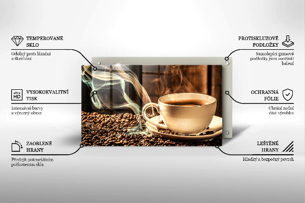 Tabla de cortar de vidrio Taza y granos de café