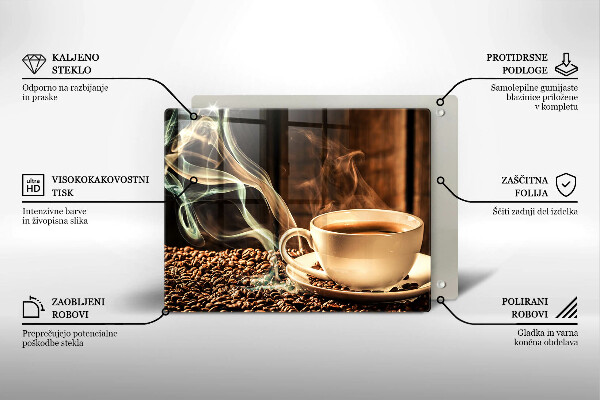 Tabla de cortar de vidrio Taza y granos de café