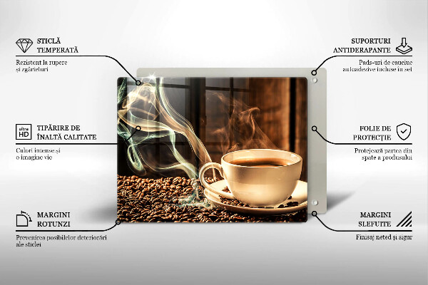 Tabla de cortar de vidrio Taza y granos de café