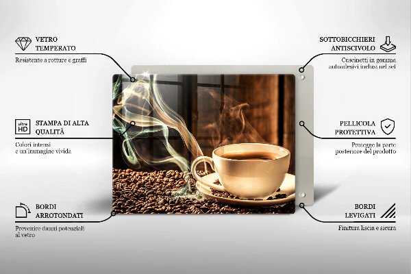 Tabla de cortar de vidrio Taza y granos de café