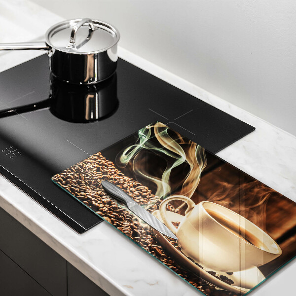 Tabla de cortar de vidrio Taza y granos de café