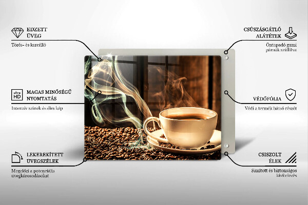 Tabla de cortar de vidrio Taza y granos de café