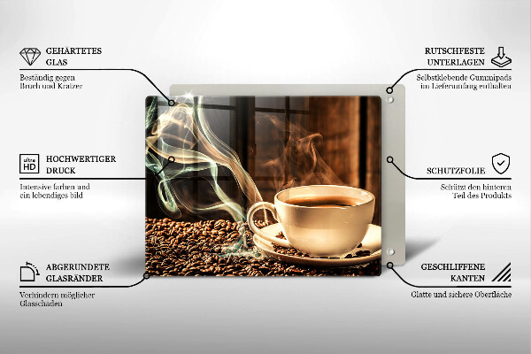 Tabla de cortar de vidrio Taza y granos de café