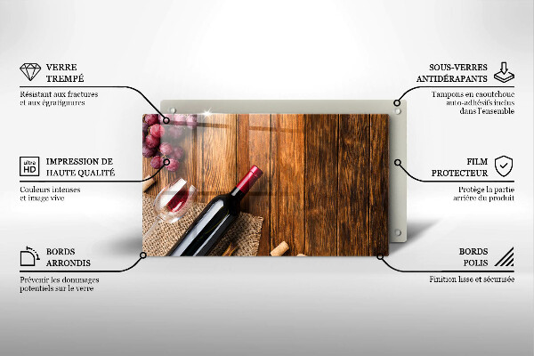 Tabla de cortar de vidrio Una botella de vino tinto