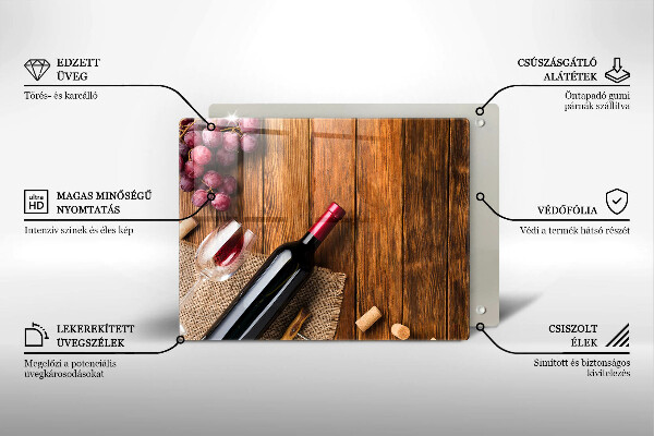 Tabla de cortar de vidrio Una botella de vino tinto