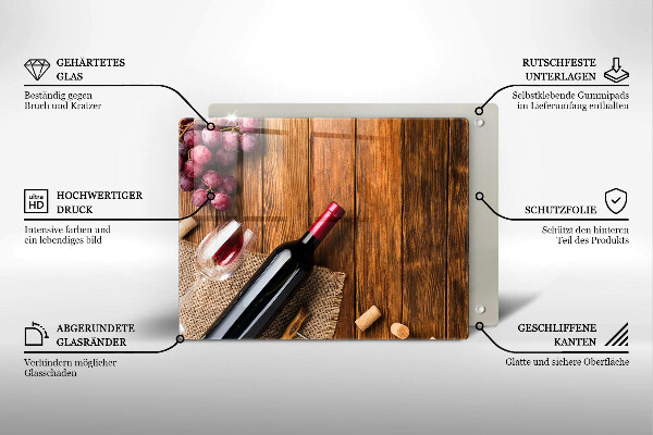 Tabla de cortar de vidrio Una botella de vino tinto