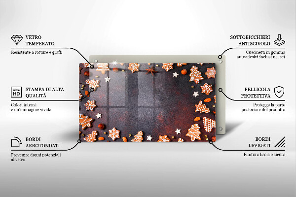 Tabla de cortar de vidrio Navidad de pan de jengibre