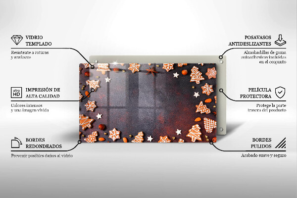 Tabla de cortar de vidrio Navidad de pan de jengibre