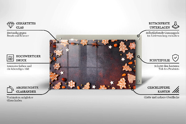 Tabla de cortar de vidrio Navidad de pan de jengibre