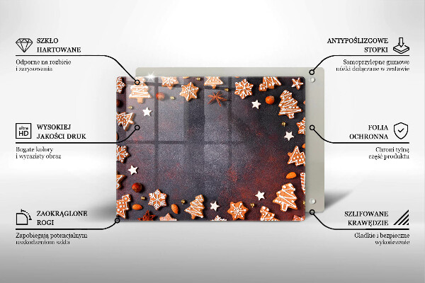 Tabla de cortar de vidrio Navidad de pan de jengibre