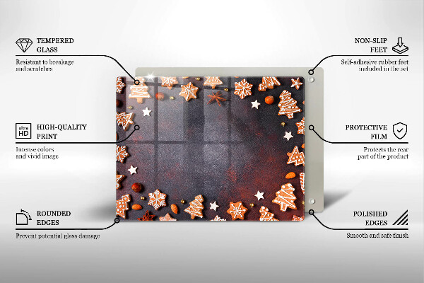 Tabla de cortar de vidrio Navidad de pan de jengibre