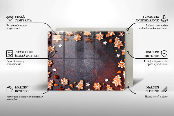 Tabla de cortar de vidrio Navidad de pan de jengibre