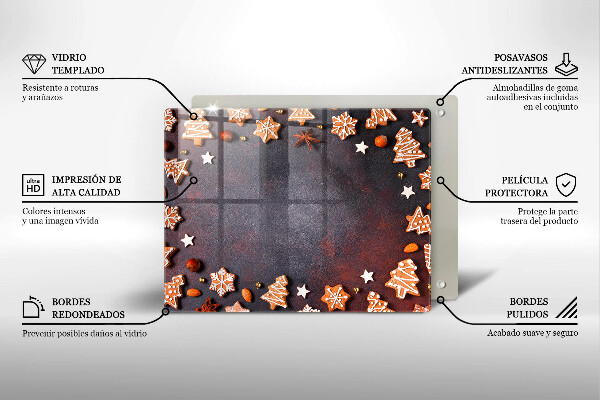 Tabla de cortar de vidrio Navidad de pan de jengibre