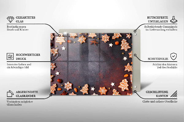 Tabla de cortar de vidrio Navidad de pan de jengibre