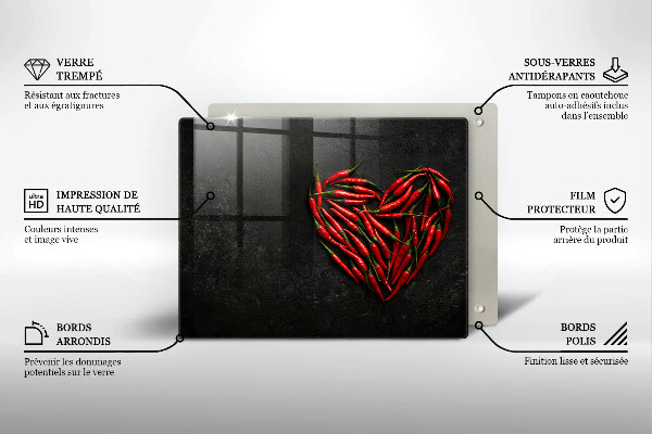 Tabla de cortar de vidrio Corazón de ají