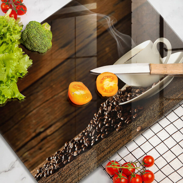 Tabla de cortar de vidrio Taza de café de madera