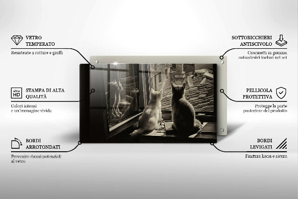 Tabla de cortar de vidrio Ventana y ciudad de gatos