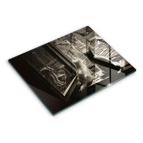 Tabla de cortar de vidrio Ventana y ciudad de gatos