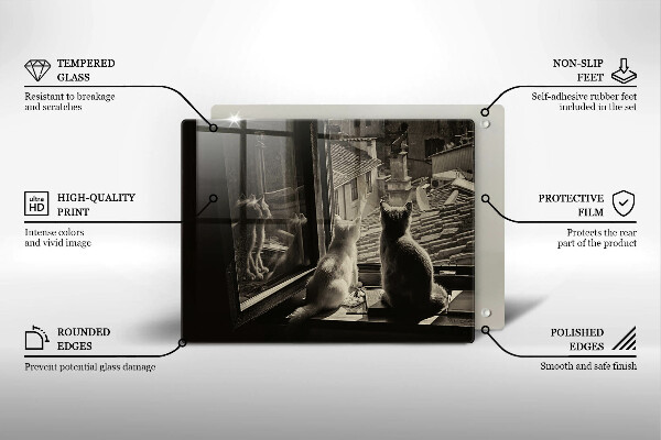 Tabla de cortar de vidrio Ventana y ciudad de gatos
