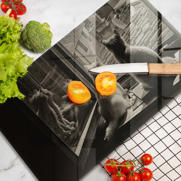 Tabla de cortar de vidrio Ventana y ciudad de gatos